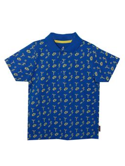 KiddoPanti - Boys Cotton Aop Polo T-shirt - Blue