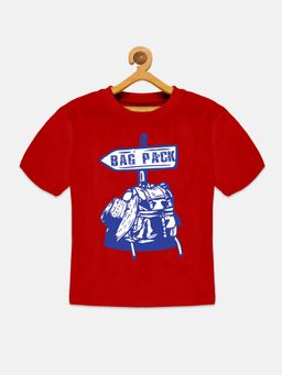 KiddoPanti - Boys Bag Pack Drop Shoulder T-shirt - Red