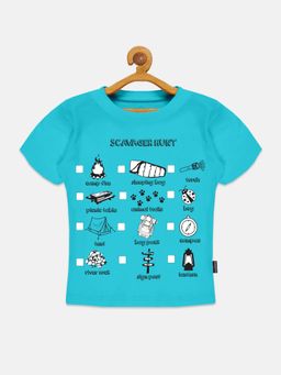 KiddoPanti - Boys Scavenger Hunt Round Neck T-shirt - Aqua