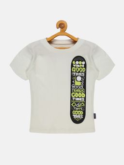 KiddoPanti - Boys Skate Board Round Neck T-shirt - Off White