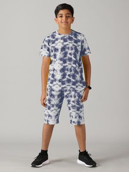 KiddoPanti - Boys Tie & Dye Printed T-shirt - Navy Blue