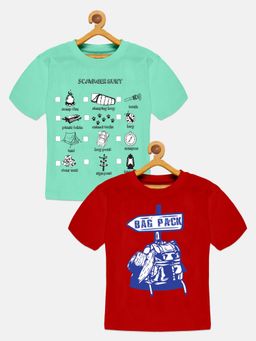 KiddoPanti - Boys Scavenger Hunt & Bag Pack T-shirt - Multi-Color (Pack of 2)