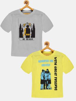 KiddoPanti - Boys Be Ready & Friends Drop Shoulder T-shirt - Multi-Color (Pack of 2)