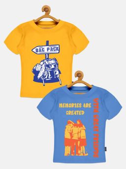 KiddoPanti - Boys Bag Pack & Friends Round Neck T-shirt - Multi-Color (Pack of 2)