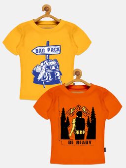 KiddoPanti - Boys Bag Pack & Be Ready Round Neck T-shirt - Orange (Pack of 2)