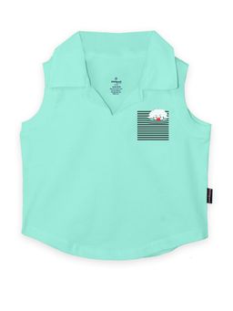 KiddoPanti - Girls Cotton Cropped Placement Print Polo - Green