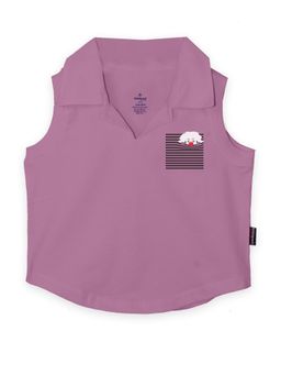 KiddoPanti - Girls Cotton Cropped Placement Print Polo - Lavender