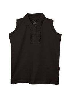 KiddoPanti - Girls Cotton Solid Sleeveless Polo T-shirt - Black