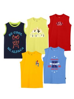 KiddoPanti - Boys Cotton Round Neck Sleeveless T-shirt - Multi-Color (Pack of 5)