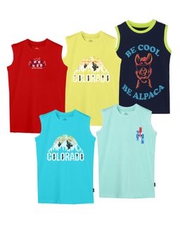 KiddoPanti - Boys Cotton Round Neck Sleeveless T-shirt - Multi-Color (Pack of 5)