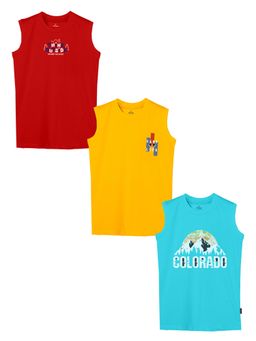 KiddoPanti - Boys Cotton Round Neck Sleeveless T-shirt - Multi-Color (Pack of 3)