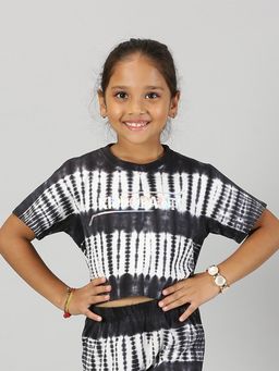 KiddoPanti - Girls Cotton Tie Dye Crop T-shirt - Black