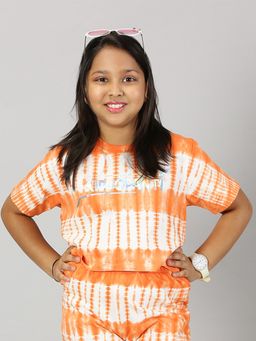 KiddoPanti - Girls Cotton Tie Dye Crop T-shirt - Orange