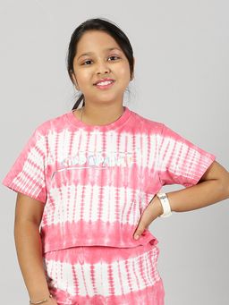 KiddoPanti - Girls Cotton Tie Dye Crop T-shirt - Pink