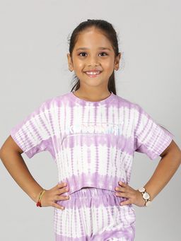 KiddoPanti - Girls Cotton Tie Dye Crop T-shirt - Purple