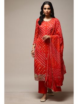 Biba - Red Cotton Unstitched Suit (Set of 3)