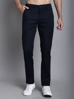 Cantabil - Men Casual Navy Blue Solid Trouser