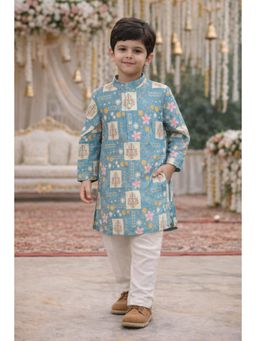 devils n angels - Jaipuri Blue Print Kids Kurta Pyjama For Boys