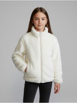Alan Jones - Girl's Fluffy Yarn Fleece Solid Full-Zip Jacket - Off White