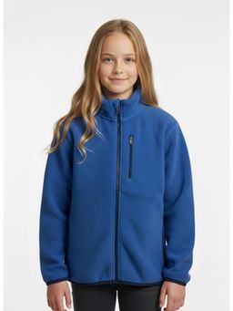 Alan Jones - Girl's Fleece High Collar Piping Detail Full-Zip Jacket - Blue