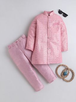 BT DEZINES - Baby Pink Sequined Sherwani And Trouser with Necklace