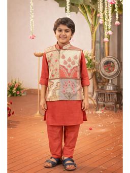 devils n angels - Boys Orange Kurta with Pyjama and Designer Jacket