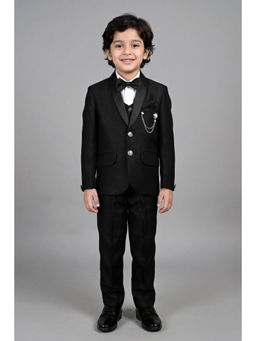 BT DEZINES - Black Solid Blazer, Waistcoat, Shirt with Trouser & Bow