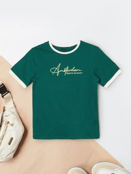 max - Green Boys Printed T-Shirt