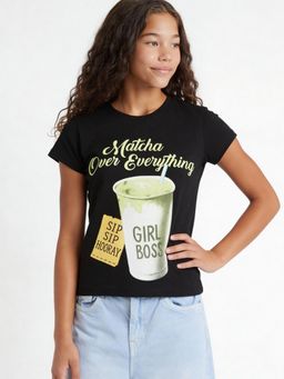 max - Black Girls Printed T-Shirt
