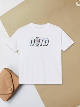 max - White Girls Printed Oversized T-Shirt