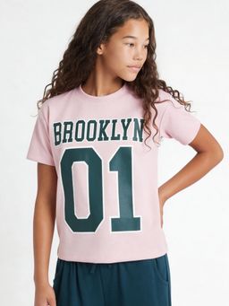 max - Pink Girls Typographic Print T-Shirt