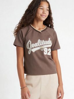 max - Brown Girls Printed T-Shirt