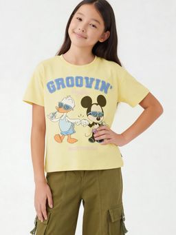 max - Yellow Girls Donald Duck And Mickey Mouse Print T-Shirt