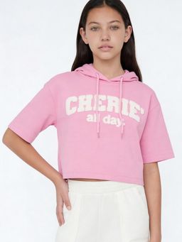 max - Pink Girls Chennile Hooded T-Shirt