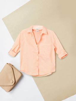 max - Orange Girls Striped Oversized Shirt With T-Shirt