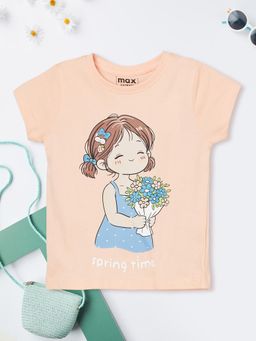 max - Peach Girls Printed T-Shirt
