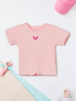 max - Pink Girls Embroidered T-Shirt