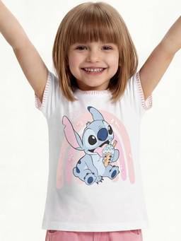 max - White Girls Stitch Print T-Shirt