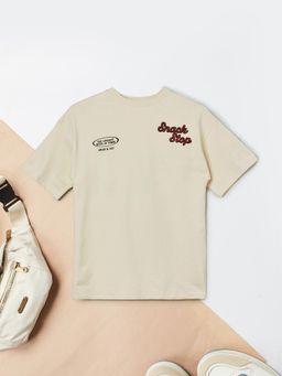 max - Beige Boys Oversized Back Embroidered T-Shirt