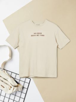 max - Beige Boys Oversized Typographic Print T-Shirt