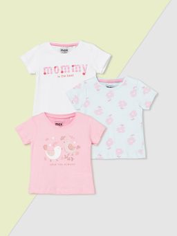 max - Multi-Color Girls Printed T-Shirt (Pack of 3)