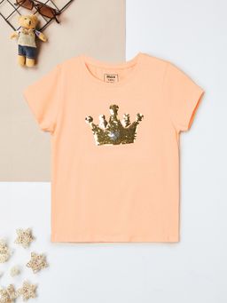 max - Peach Girls Sequins T-Shirt