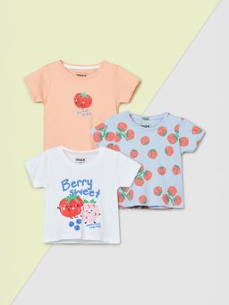max - Multi-Color Girls Printed T-Shirt (Pack of 3)