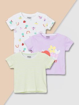 max - White Girls Printed T-Shirt (Pack of 3)