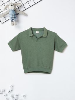 max - Green Boys Textured Polo T-Shirt