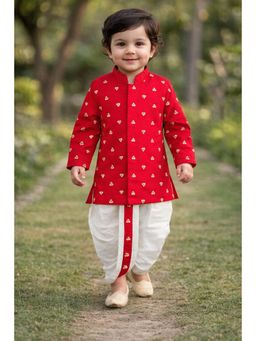 devils n angels - Kids Red Ethnic Kurta With Sequin Flower Motifs And Dhoti