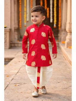 devils n angels - Boys Red Printed Kurta With White Dhoti