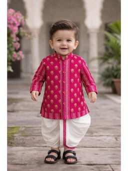 devils n angels - Boys Red Printed Kurta With White Dhoti