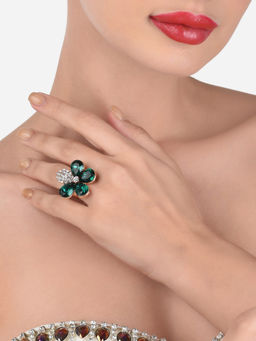 Zaveri Pearls - Green Dazzling Contemporary Flower Finger Ring-ZPFK12919