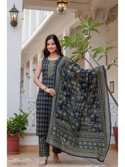 EthniFlair - Straight Printed Cotton Kurta with Pant and Dupatta